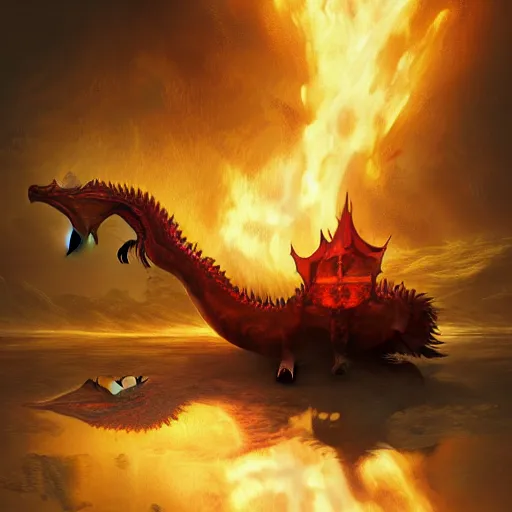 Prompt: fire breathing dragon, the dragon is tiny and near a teacup, fantasy art, artstation, cozy, award winning, stunning drawing, Unreal engine 5, 4k, raytracing, beautiful lights effects on the fire, light transport