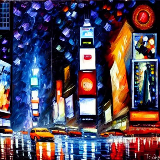 Image similar to a beautiful painting of times square in new york at night by leonid afremov