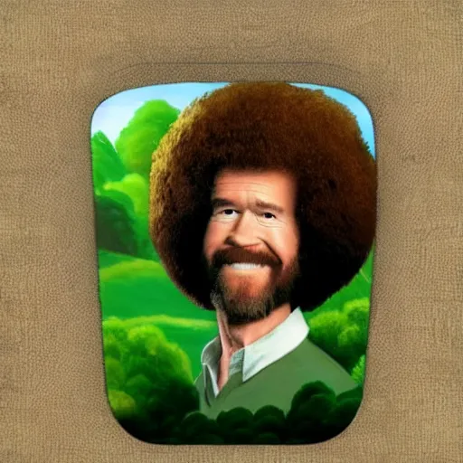 Image similar to bob ross, bushes on head