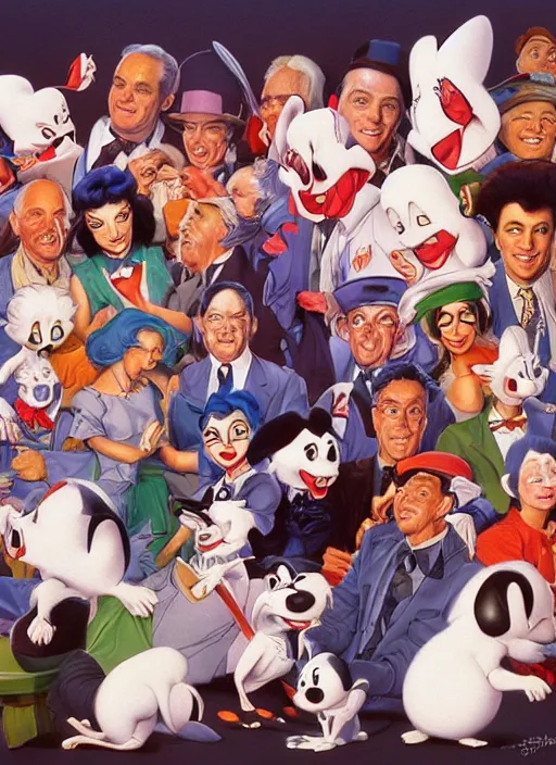 Image similar to portrait of Animaniacs in Society (1989), highly detailed, centered, solid color background, digital painting, artstation, concept art, smooth, sharp focus, illustration, artgerm, donato giancola, Joseph Christian Leyendecker, Les Edwards, Ed Repka, WLOP, Artgerm