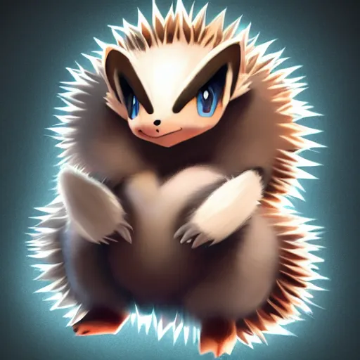 Prompt: A pokemon that looks like A hedgehog, covered with a layer of black Misty ，Trending on art station. Unreal engine.