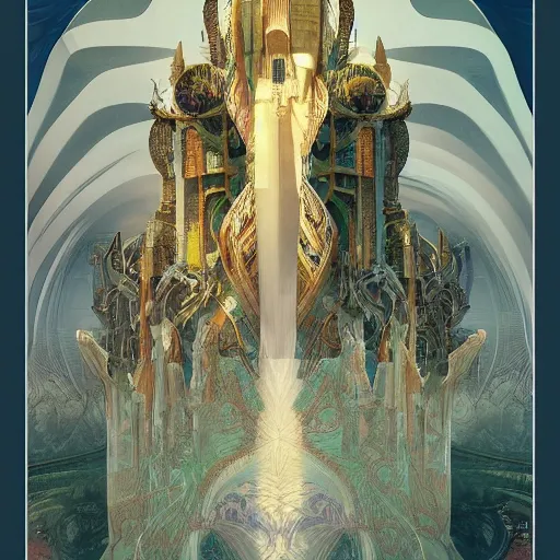 Image similar to modernist bauhaus style neverending story fractal palace, ultra realistic, concept art, intricate details, serious, highly detailed, photorealistic, octane render, 8 k, unreal engine, art by todd mcfarlane and artgerm and greg rutkowski and alphonse mucha