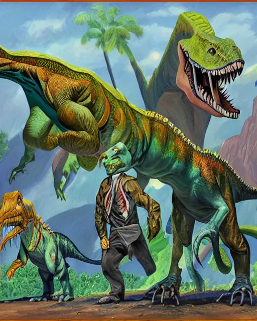 Image similar to dinosaurfolk, painting for Monster Manual, sharp detail, colorful