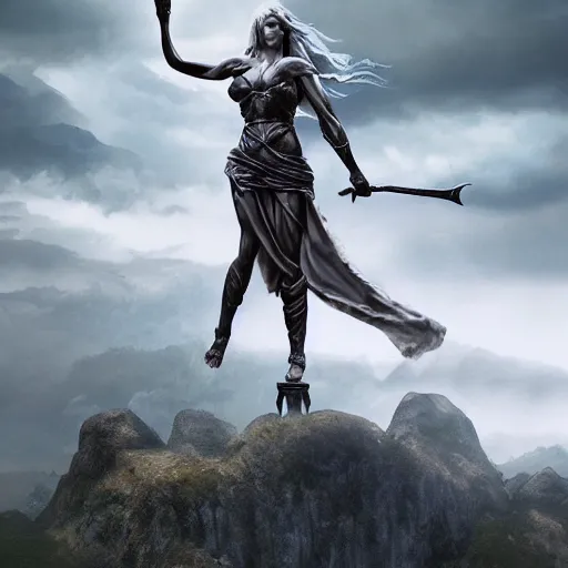 Prompt: lady justice fights, epic fantasy art, mystical atmosphere, epic, supernatural, goddess, mythology, landscape, clouds, mist, high detail, high definiton, ultra realistic, hyper realistic, ultra hd, 4 k uhd