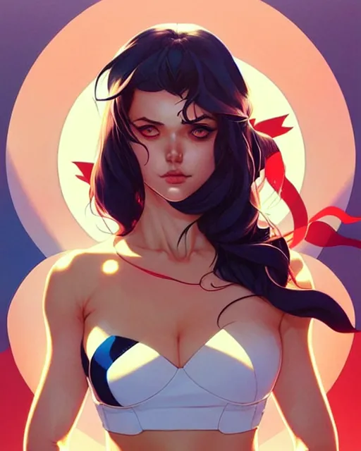 Prompt: artgerm, joshua middleton and sandra chevrier comic cover art, prettyanime girl in bikini, symmetrical eyes, scales, beautiful, rim lighting, vivid colors