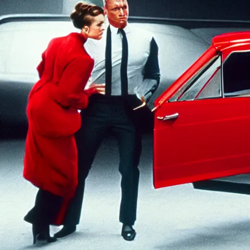 Prompt: james bond opening the door to a red car