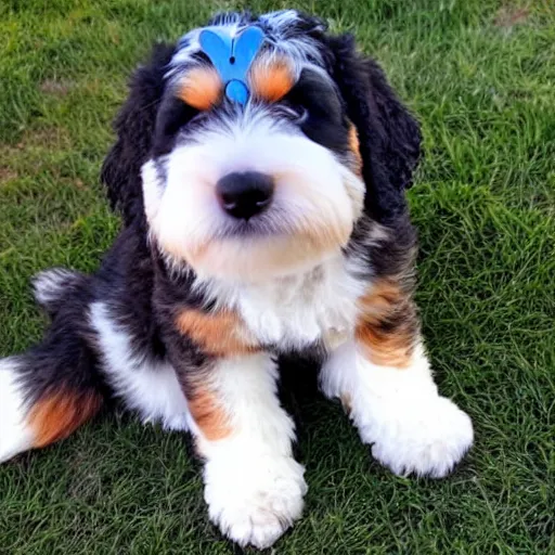 Image similar to bernedoodle with Disney eyes