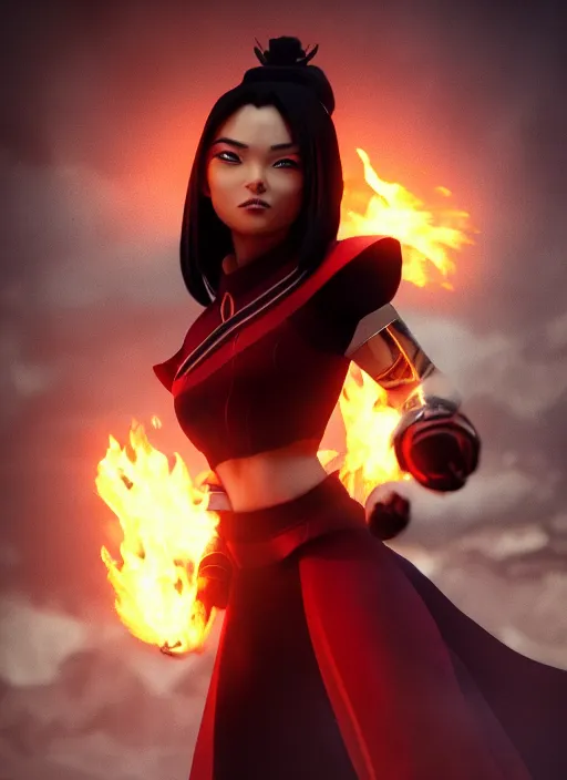 Prompt: azula from avatar the last airbender posing, flames, dark atmosphere, cinematic shot, intricate, ornate, photorealistic, ultra detailed, realistic, 1 0 0 mm, photography, octane, high definition, depth of field, realism, 8 k, artstation