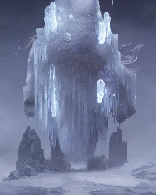 Prompt: ''illustration of a ice golem, lol, fantasy, d & d, digital painting, artstation, concept art, sharp focus, illustration, art by greg rutkowski and alphonse mucha''