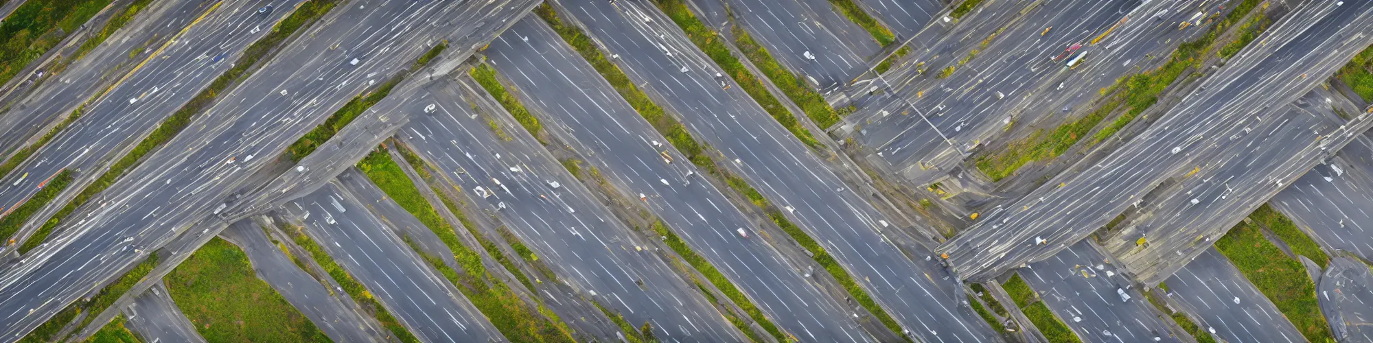 Image similar to top view of busy highway, late afternoon, shadows, cinematic lighting