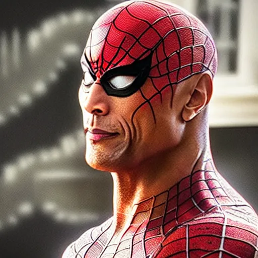 Image similar to dwayne johnson as spiderman