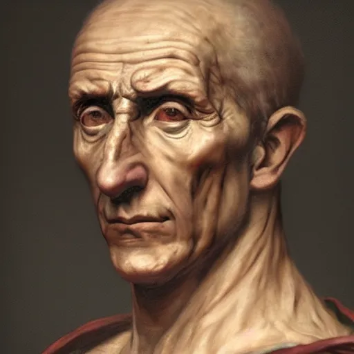 Image similar to A 17th century Baroque Painting of Julius Caesar, portrait of Julius Caesar, grainy, realistic, very realistic, hyperrealistic, highly detailed, very detailed, extremely detailed, very neat, very epic, very cool, detailed, trending on artstation