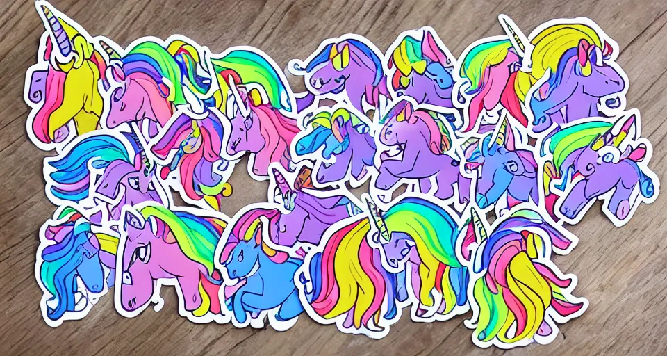 Image similar to a colorful unicorn sticker unicorn in style of my little poney