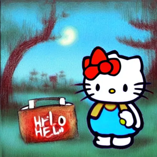 Image similar to Hello Kitty as a Bob Ross, artwork by Bob Ross, deviantart contest winner,