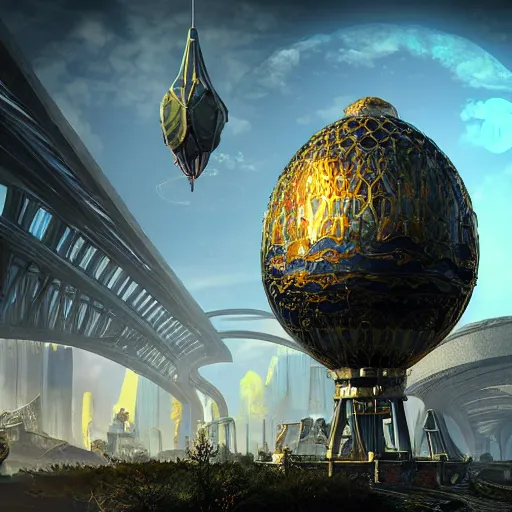 Image similar to streampunk city in a gigantic faberge egg, sky, steampunk, fantasy art, unreal engine,