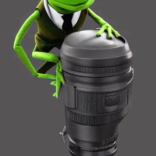 Image similar to photo of kermit the frog dressed up as a butler, dslr, photorealistic, artstation