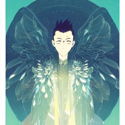 Prompt: An anime guru with wings of crystal, by Victo Ngai, character design, illustrated anime, trending on artstation