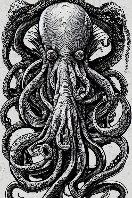 Prompt: portrait of octopus cthulhu in the style of Rob Lefield and Dan Mumford , trending on artstation, digital art,surrealism ,macro,blueprint ,vaporwave , black outline