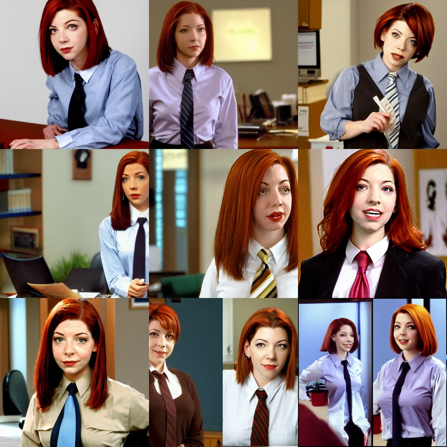 Prompt: Willow Rosenberg working as an office manager, wearing a shirt and tie