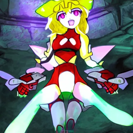 Image similar to flandre scarlet in metroid prime magmoor caverns, touhou