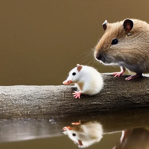 Image similar to a hamster riding on top of a duck, wildlife photography-g