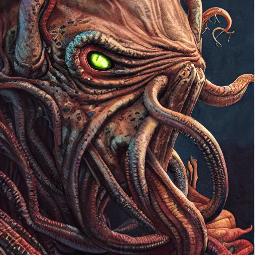 Image similar to cthulhu garfield, 4 k oil on linen by wlop, artgerm, andrei riabovitchev, nuri iyem, james gurney, james jean, greg rutkowski, highly detailed, soft lighting 8 k resolution