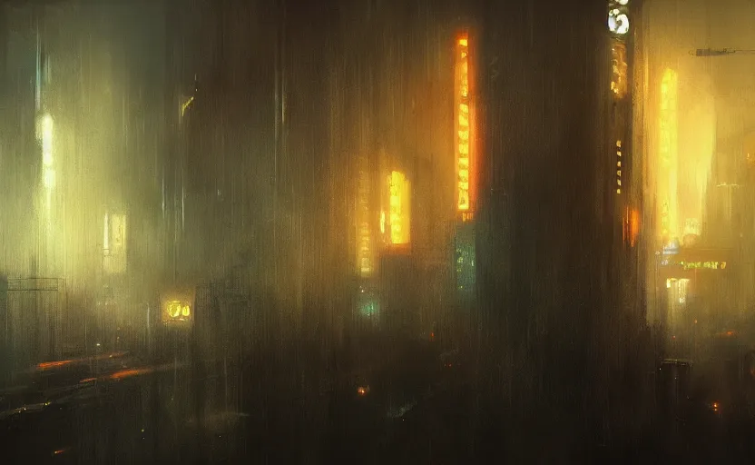 Prompt: A painting of Blade Runner trending on artstation in the style of Greg Rutkowski