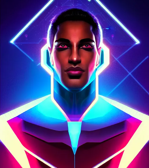 Image similar to symmetry!! egyptian prince of technology, solid cube of light, hard edges, product render retro - futuristic poster scifi, lasers and neon circuits, brown skin man egyptian prince, intricate, elegant, highly detailed, digital painting, artstation, concept art, smooth, sharp focus, illustration, dreamlike, art by artgerm