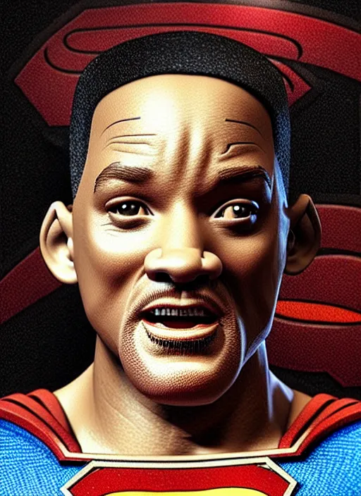 Image similar to will smith as superman in minecraft, muscles, veins, arteries, intricate, organs, ornate, surreal, ray caesar, john constable, guy denning, dan hillier