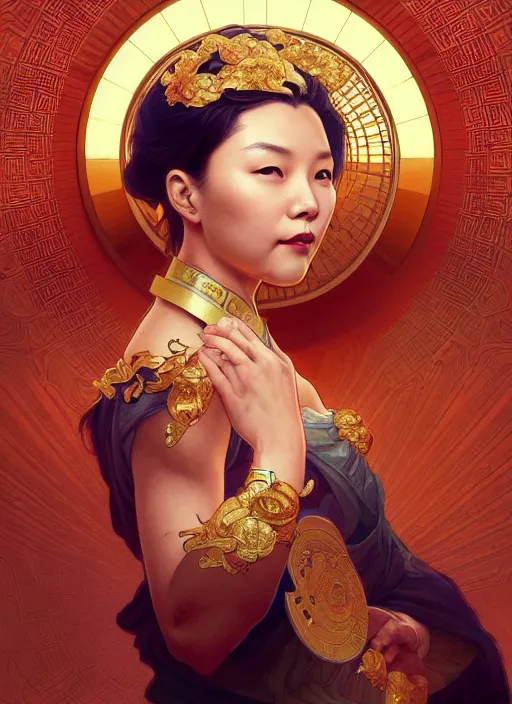 Image similar to xi jinping, propaganda, intricate, elegant, highly detailed, digital painting, artstation, concept art, wallpaper, smooth, sharp focus, illustration, art by artgerm and greg rutkowski and alphonse mucha