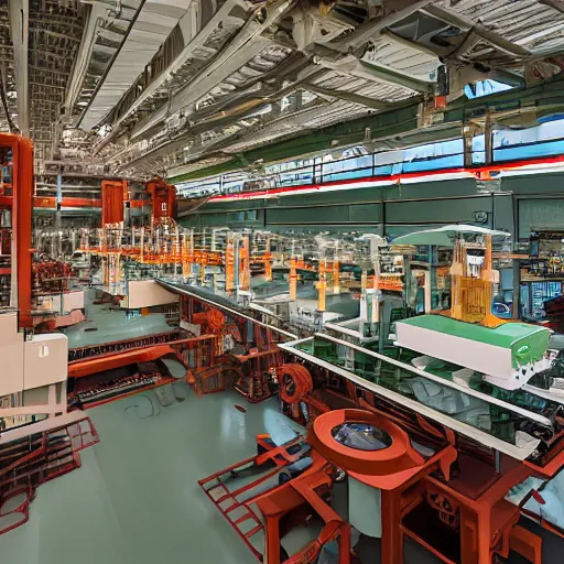 Image similar to frank lloyd wright designed robot manufacturing plant in baton rouge louisiana, telephoto, high resolution, highly detailed, intricate, beautiful, picturesque