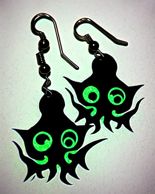 Image similar to tim burton spooky cthulhu, 2 d lasercut earrings,