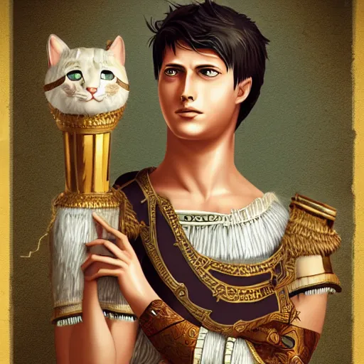 Prompt: illustration of the roman emperor augustus neko man half cat, character design, art station, epic, elegant, masterpiece of mark rise