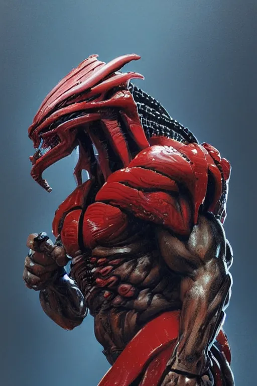 Image similar to a lego character of the predator from 1 9 8 6 movie, artstation, concept art, smooth, sharp focus ilustration hq, painting in the style of the movie poster, octane render, hyperrealistic, aenaluck, artgerm and roberto ferri and greg rutkowski