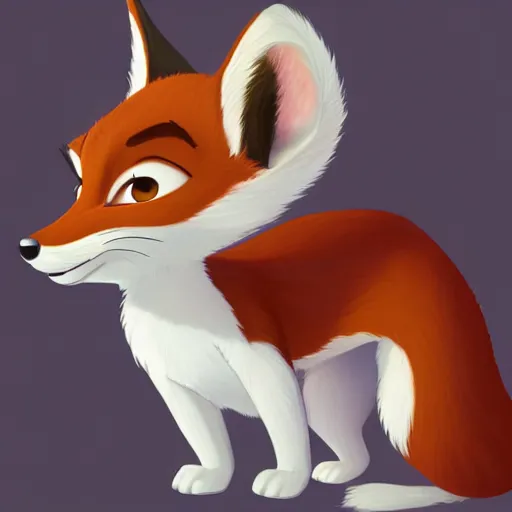 Image similar to upper half portrait of a anthropomorphic female fox with short white fur covering her body in the style of zootopia, top down view, centered on face, white fur, white skin