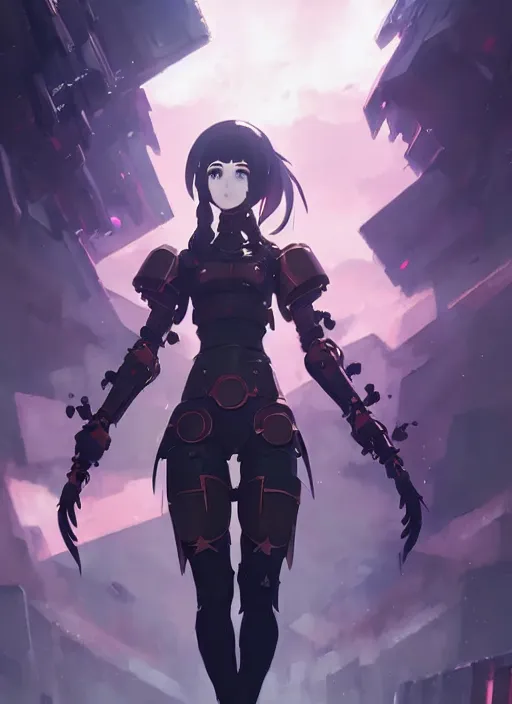 Image similar to portrait of cute goth girl in cyber armor, warhammer, illustration concept art anime key visual trending pixiv fanbox by wlop and greg rutkowski and makoto shinkai and studio ghibli