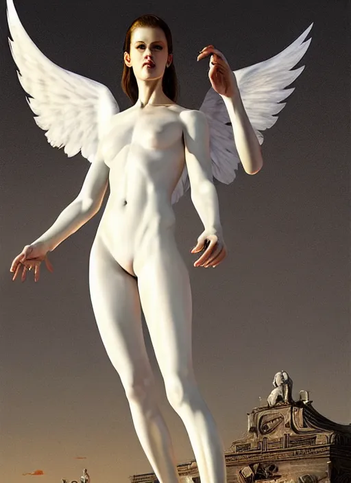 Prompt: white android - angel in the blood, hyperrealism, no blur, 4 k resolution, ultra detailed, style of syd mead, giovanni battista piazzetta, thomas kinkad, alexander trufanov, kezie demessance