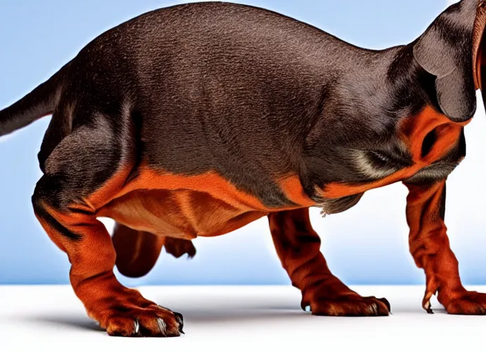 Prompt: Dachshund Tyrannosaurus Rex, National Geographic photo