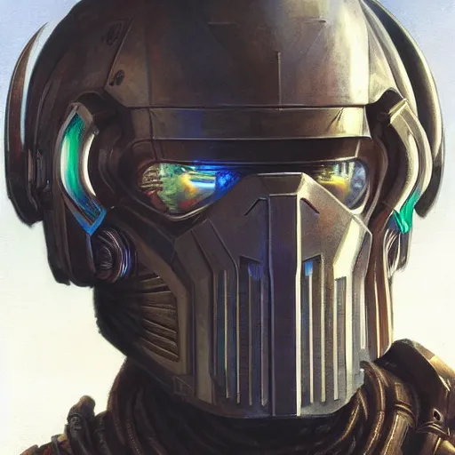 Image similar to the doomslayer as a realistic scifi cyberpunk knight, closeup portrait art by donato giancola and greg rutkowski, vintage retro scifi, realistic face, digital art, trending on artstation, symmetry!!!