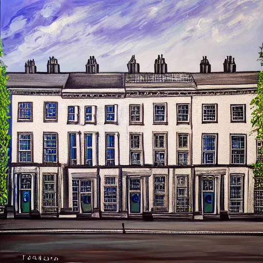 Prompt: A painting of ten downing street 2050, 4k Ultra HD