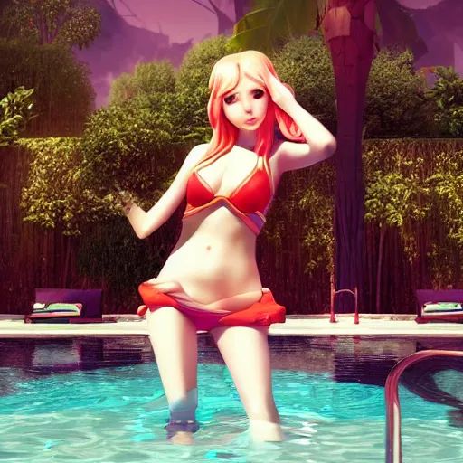 Image similar to pool party lux ( league of legends ), 3 d octane render trending on art startion