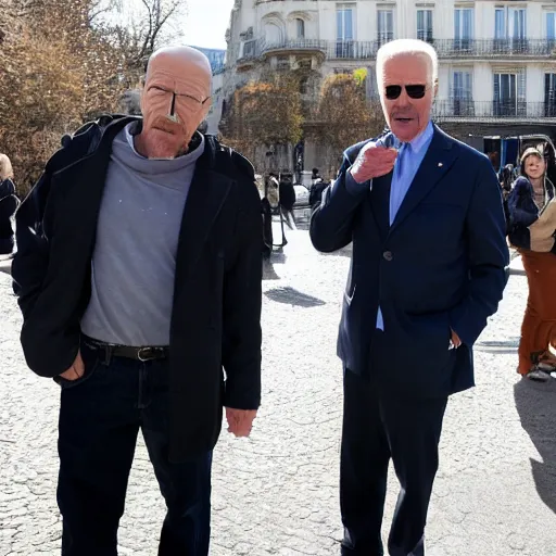 Image similar to walter white and joe biden in paris