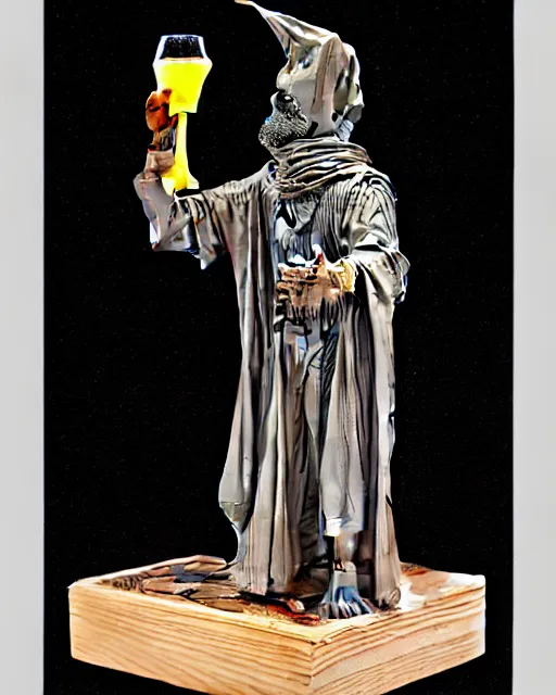 Prompt: wizard statue holding a drink constructed out of wood, architecture, made out of wood, high details, lineart, by vincent di fate, inking, 3 color screen print, masterpiece, trending on artstation, sharp, high contrast, hyper - detailed, photo realism, hd, 4 k, 8 k