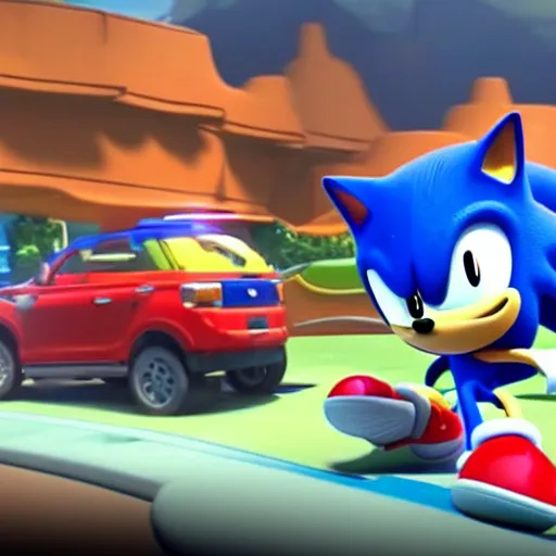 Image similar to sonic with the paw patrol crossover episode, cartoon network stillframe, good looking, hd, 4 k, hdr, smooth, sharp focus, high resolution, award - winning