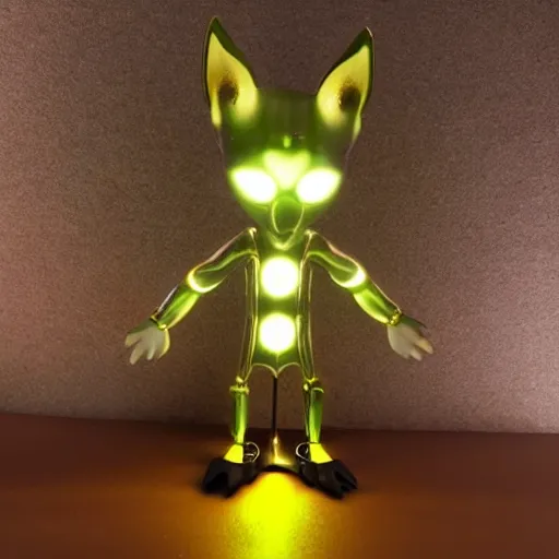 Prompt: a highly detailed vinyl figure with lighting bolts coming out of its eyes, realistic lighting, realistic reflections