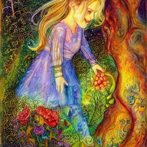 Prompt: a painting of a child and a tree, a storybook illustration by josephine wall, deviantart, metaphysical painting, storybook illustration, detailed painting, whimsical