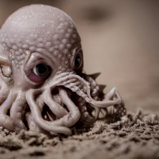 Image similar to baby cthulhu, macro photograph with shallow dof, adorable, freaky