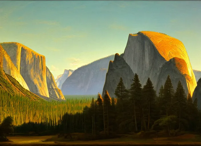 Image similar to yosemite national park in the style of hudson river school of art, oil on canvas