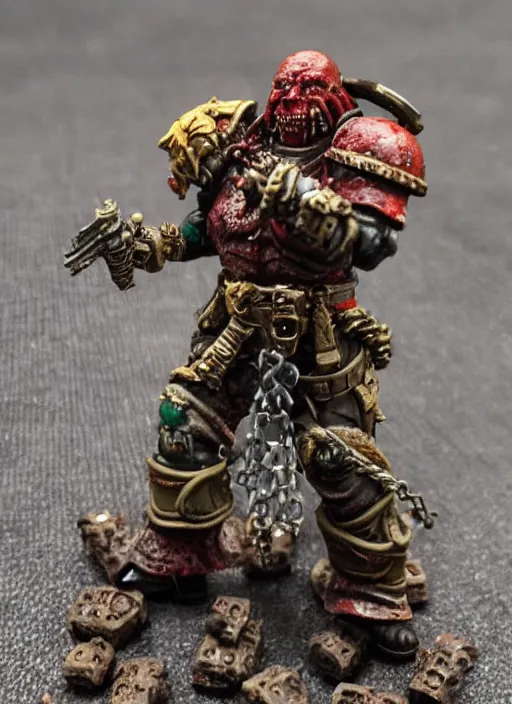 Image similar to 8 0 mm resin detailed miniature of a warhammer 4 0 k barbaric warror, bloody, chains, product introduction photos, 4 k, full body,