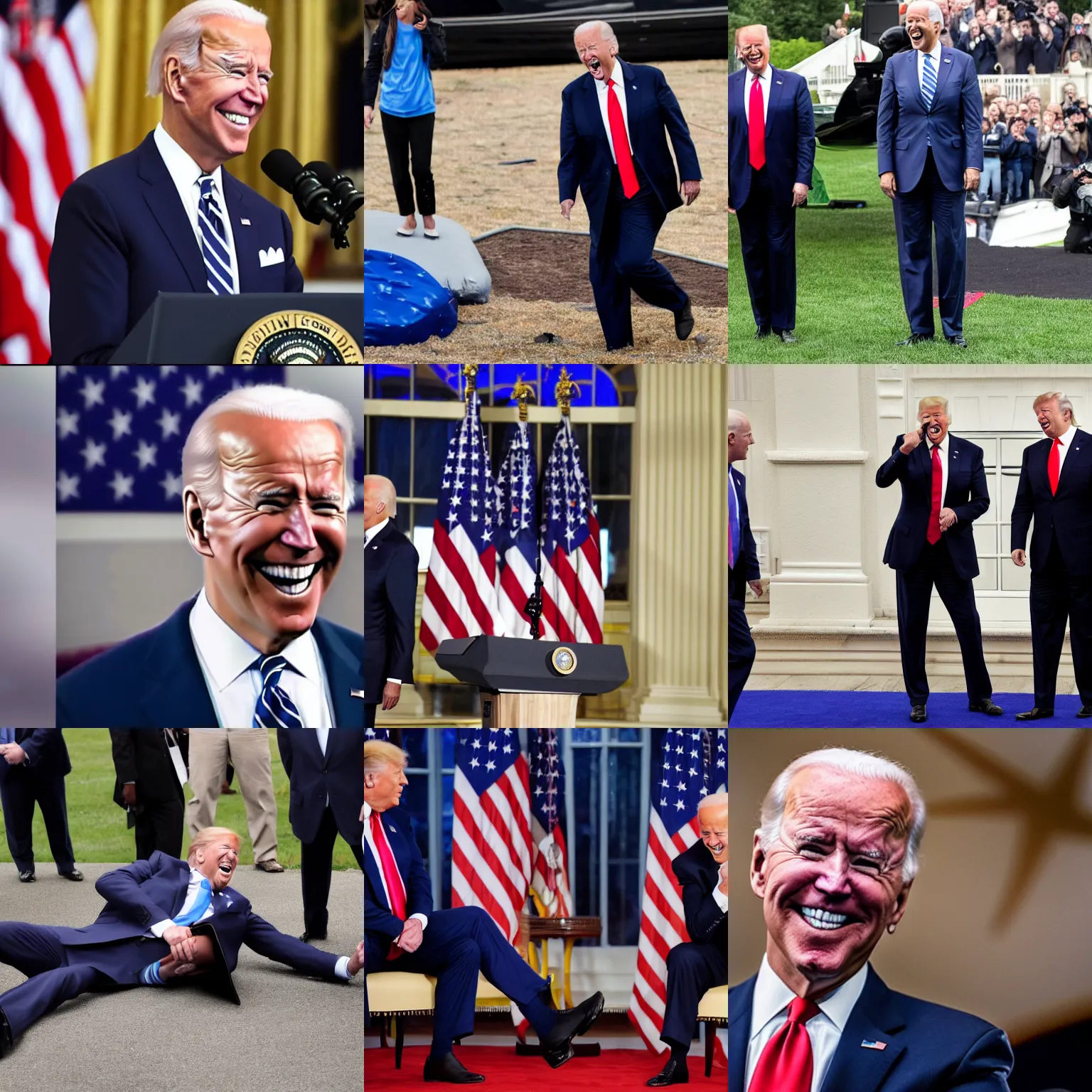 Prompt: Joe Biden laughing at Donald trump falling on the ground